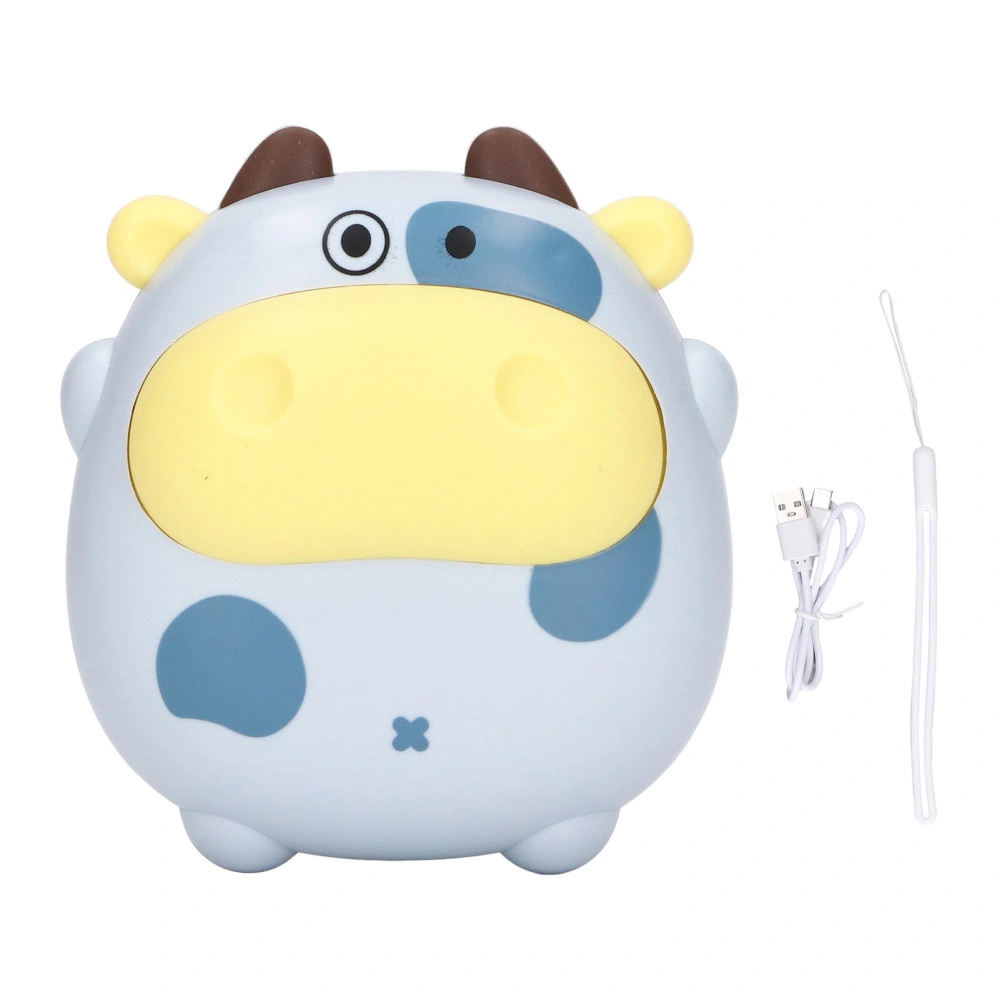 Hand Warmer 2 Levels Temperature Adjustment USB Charging Mini Cartoon Cow Shape Hand Warmer with Night Light Blue