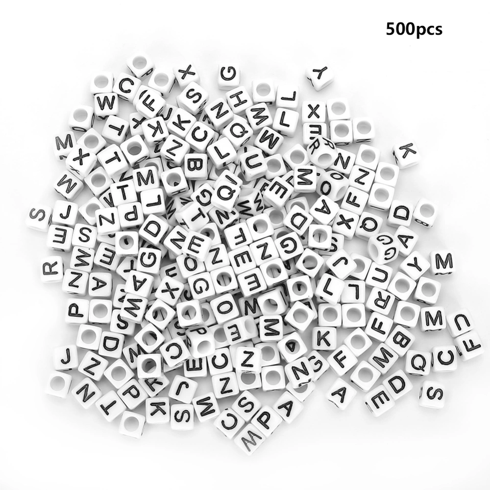 500PCs Acrylic Beads Square DIY Hand Made Beaded Accessories English Alphabet 6mm(White )