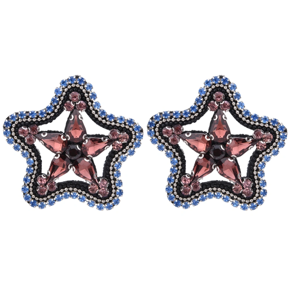 2pcs Star Beaded Patch Faux Glass Crystal Rhinestone Sew On Applique Clothing Bag DecorationPurple Red