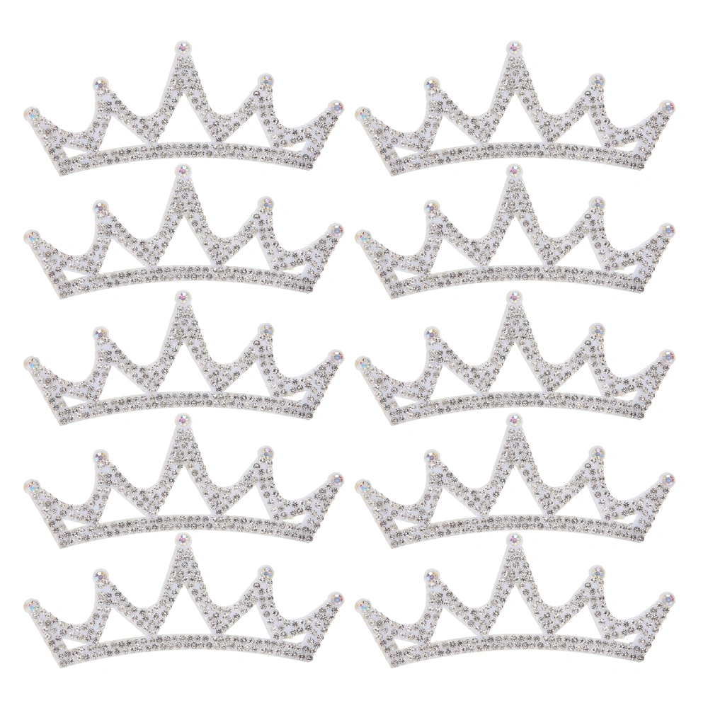 10PCS Rhinestones Cloth Applique Crown Shaped Patches Clothes Accessories10x3.7cm White Triangular Type