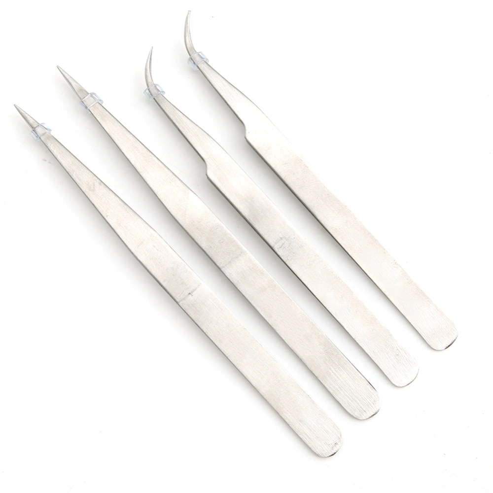 4PCS Stainless Steel Tweezer Straight &amp; Curved Anti Static Tweezers Sewing Machine Accessories