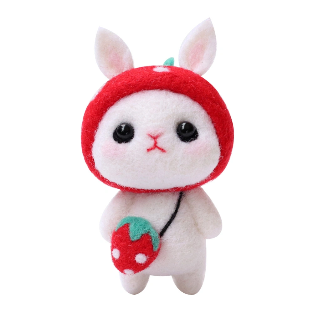 Non Finished DIY Felting Wool Rabbit Doll Handmade Craft Material Package ToolsStrawberry