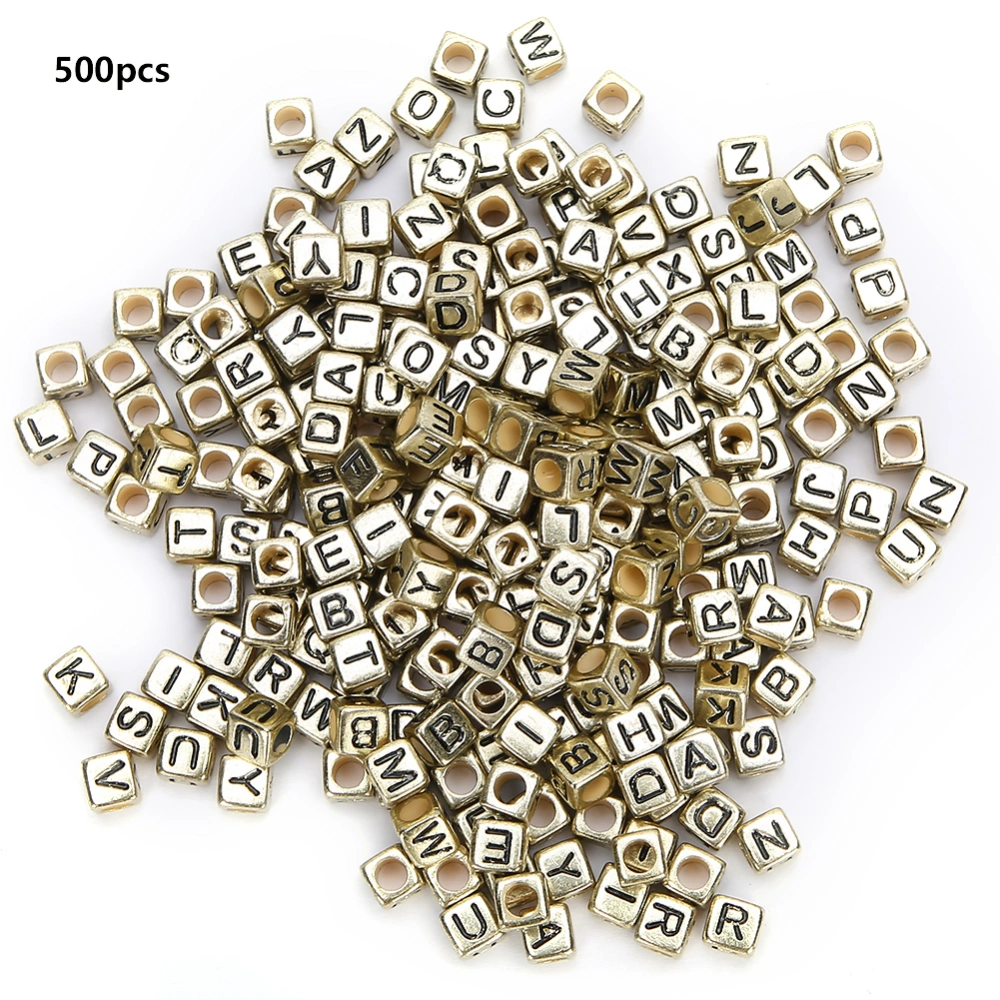 500PCs Acrylic Beads Square DIY Hand Made Beaded Accessories English Alphabet 6mm(Golden )