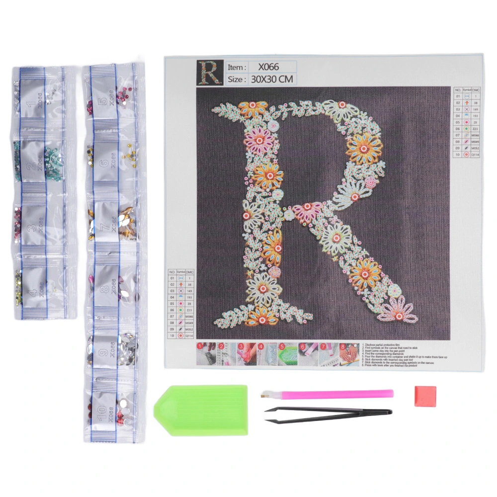 Rhinestone Painting Occident Style Lucky Letter R Pattern DIY Making Relaxing Interesting Rhinestone Art Painting