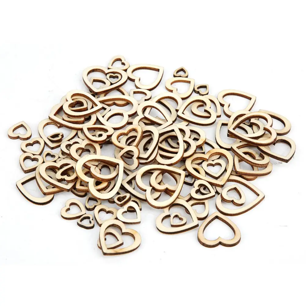 200Pcs Hollow Heart Shape Wood CrafT natural HandMade Home Decoration 10-30mm(Hollow Heart Shape Wood 30-10mm(random) 200pcs)