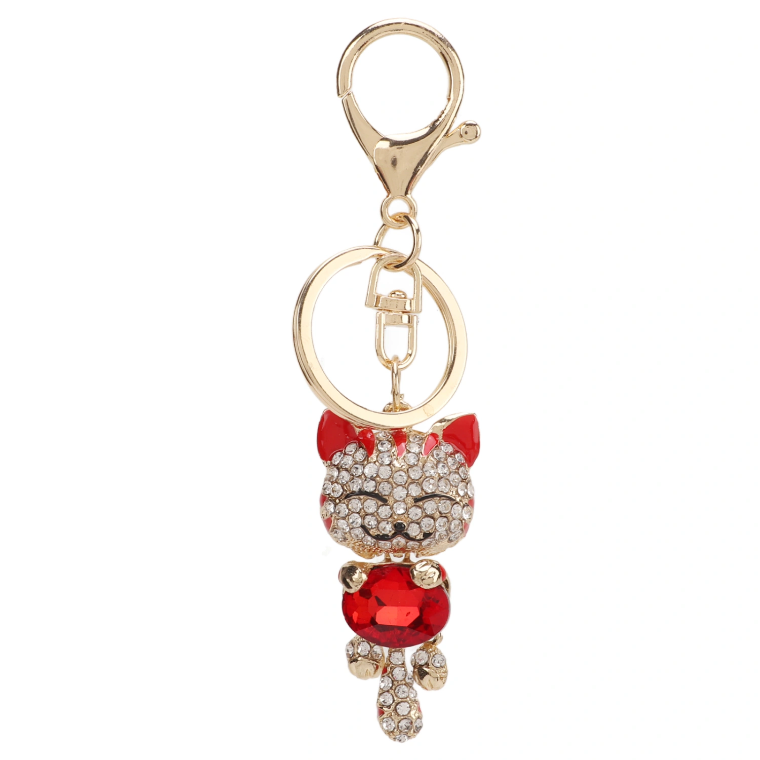 Key Chains Cute Cat Style Metallic Luster Zinc Alloy Shiny Rhinestones Red Decorative Key Chain for Backpacks Gift