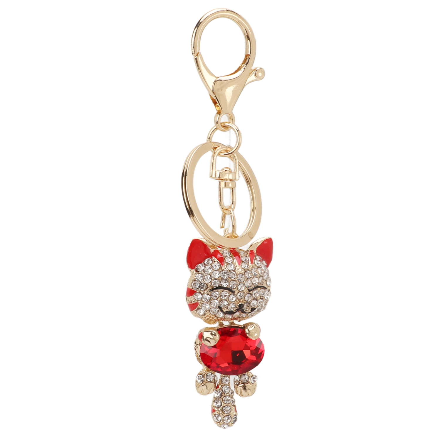 Key Chains Cute Cat Style Metallic Luster Zinc Alloy Shiny Rhinestones Red Decorative Key Chain for Backpacks Gift