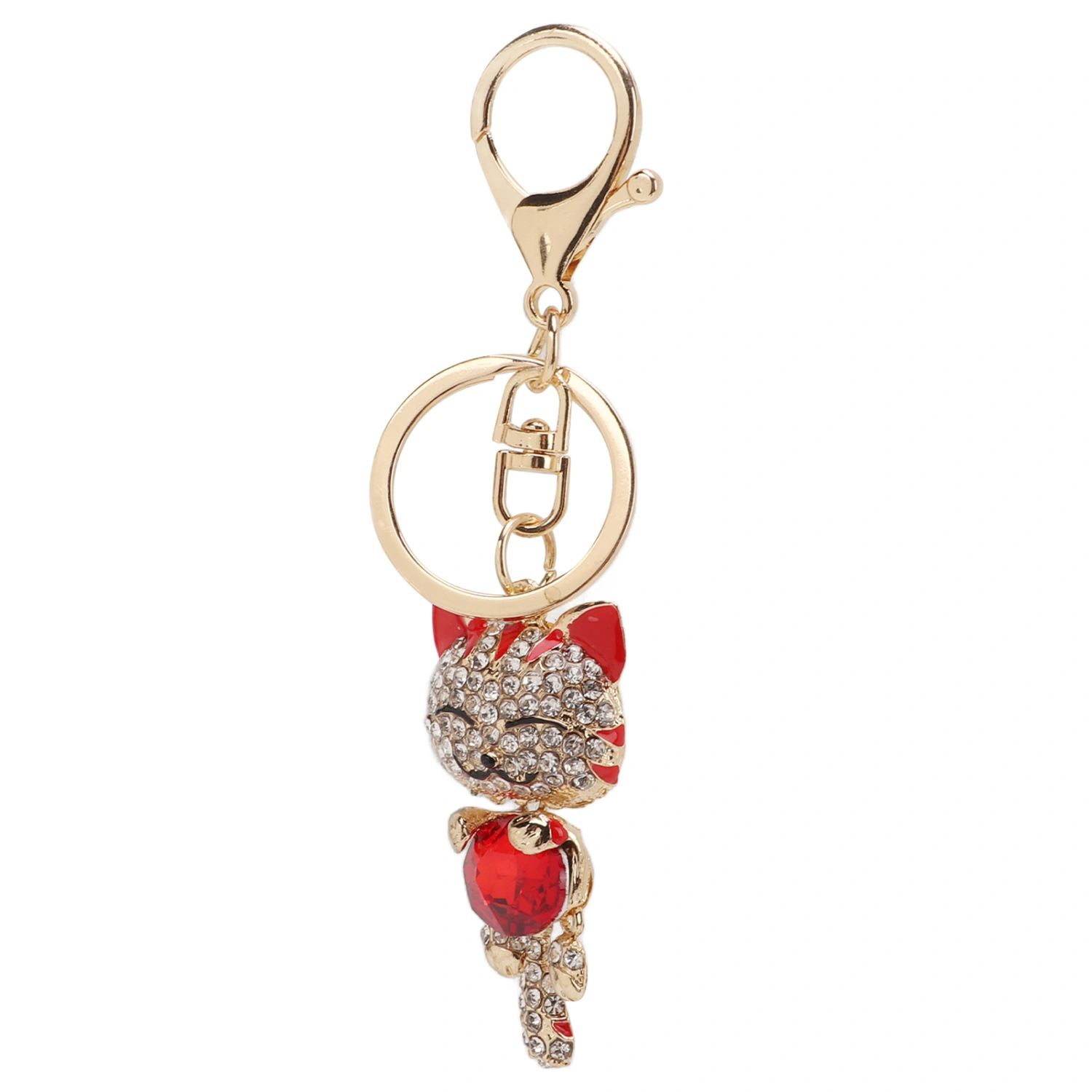 Key Chains Cute Cat Style Metallic Luster Zinc Alloy Shiny Rhinestones Red Decorative Key Chain for Backpacks Gift