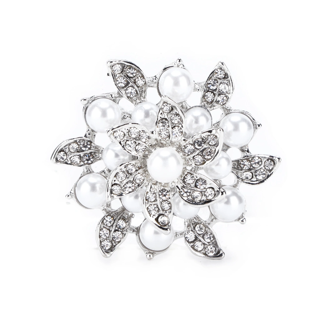 Brooch Diamond Flower Pearl Alloy Fashion for Exquisite Present Cloth DecorationsSilver