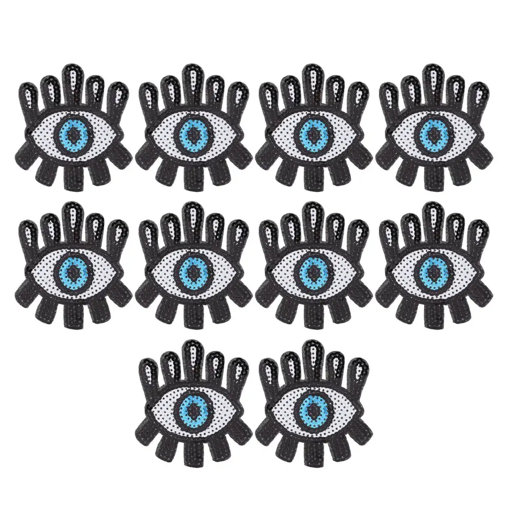 10Pcs Embroidered Patches Sequin Eye Shape Covering Breakages Stains Iron On Patches for DIY Clothing Hats