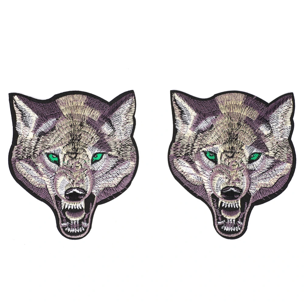 2pcs Wolf Head Clothes Patch Iron-On Applique DIY T-shirt Dress Bag Fabric StickerWolf Head