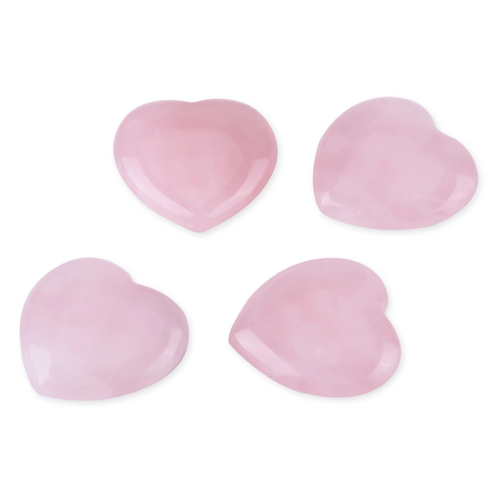 4pcs Rose Quartz Carved Heart shaped Pink Crystal Healing Stone Semi precious Gemstone Decor