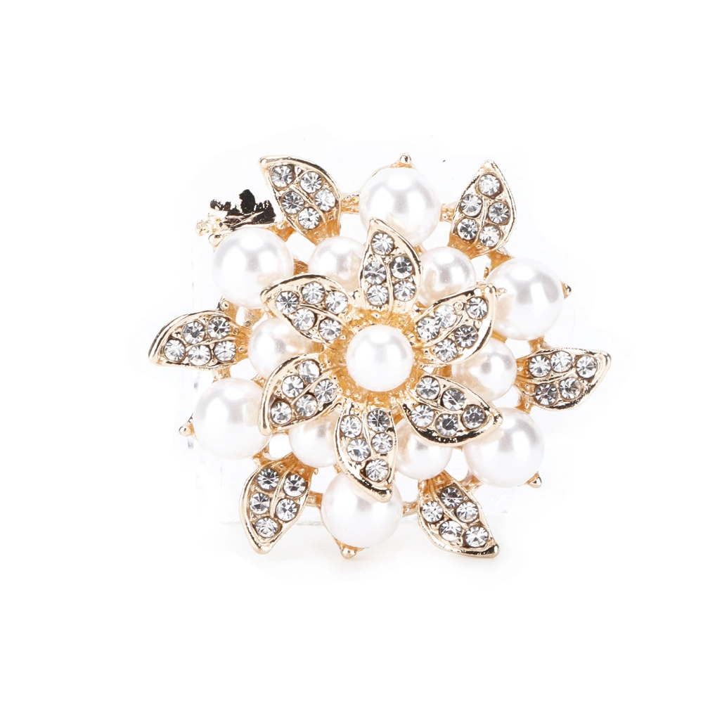 Brooch Diamond Flower Pearl Alloy Fashion for Exquisite Present Cloth DecorationsGold