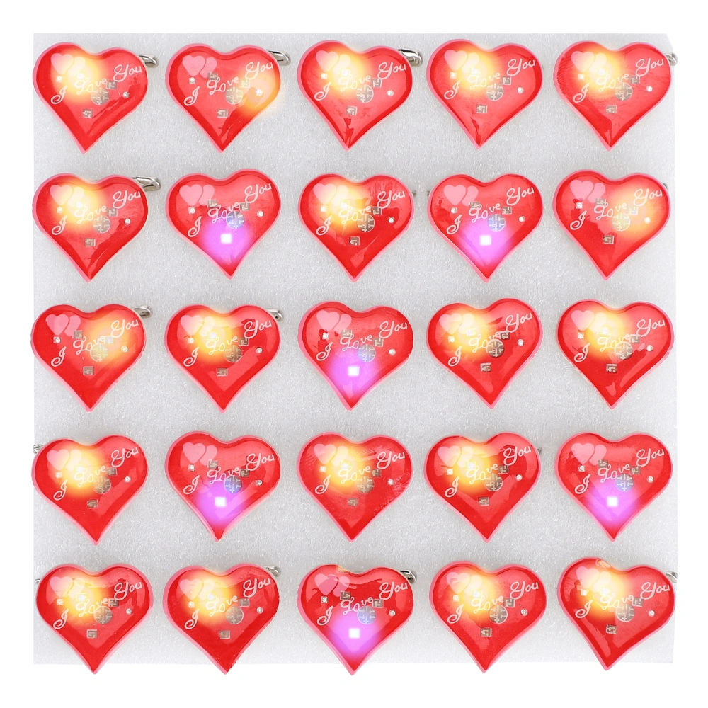 25pcs Heart Shaped Cute LED Christmas Brooches Pin Badge for DIY Craft Clothing Decor Party Favors