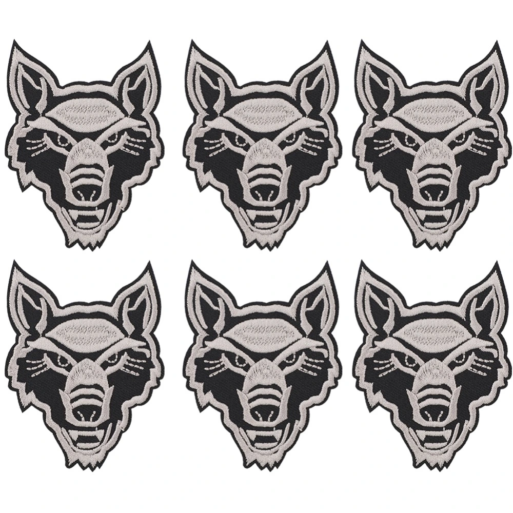 6pcs Cute Wolf Cub Patch Wolf Head Iron On Applique DIY T shirt Clothes Fabric Sticker(Gray Wolf Head )