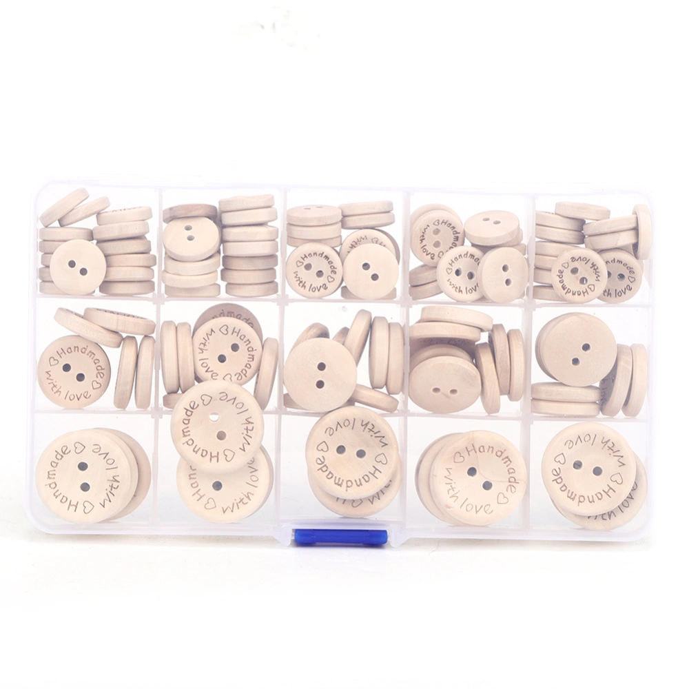 Wood Button Double Holes 15mm/20mm/25mm DIY Clothes Sewing Accessories with Storage BoxMixed