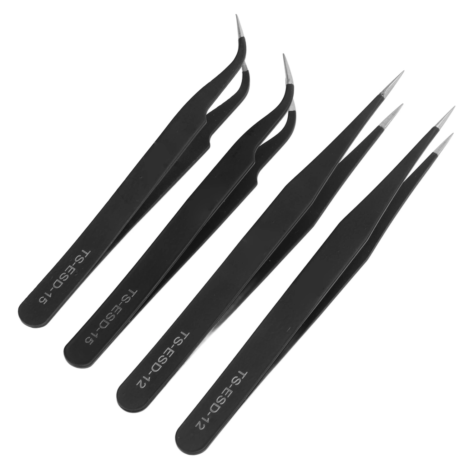 4 Pcs Accurate Tweezers Stainless Steel Inclined Tip Tweezers Straight Pliers Curved Pliers Sewing Tools