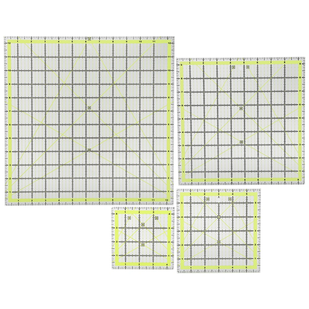 4Pcs Quilting Ruler Patch&#8209;work Garment Tailor Inch Scale Angle Acrylic Double Color Grid