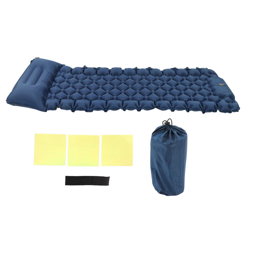 Camping Sleeping Pad Built in Arc Pillow Foot Inflatable Lightweight Portable Sleeping Mat with Pump for Outdoor Navy Blue