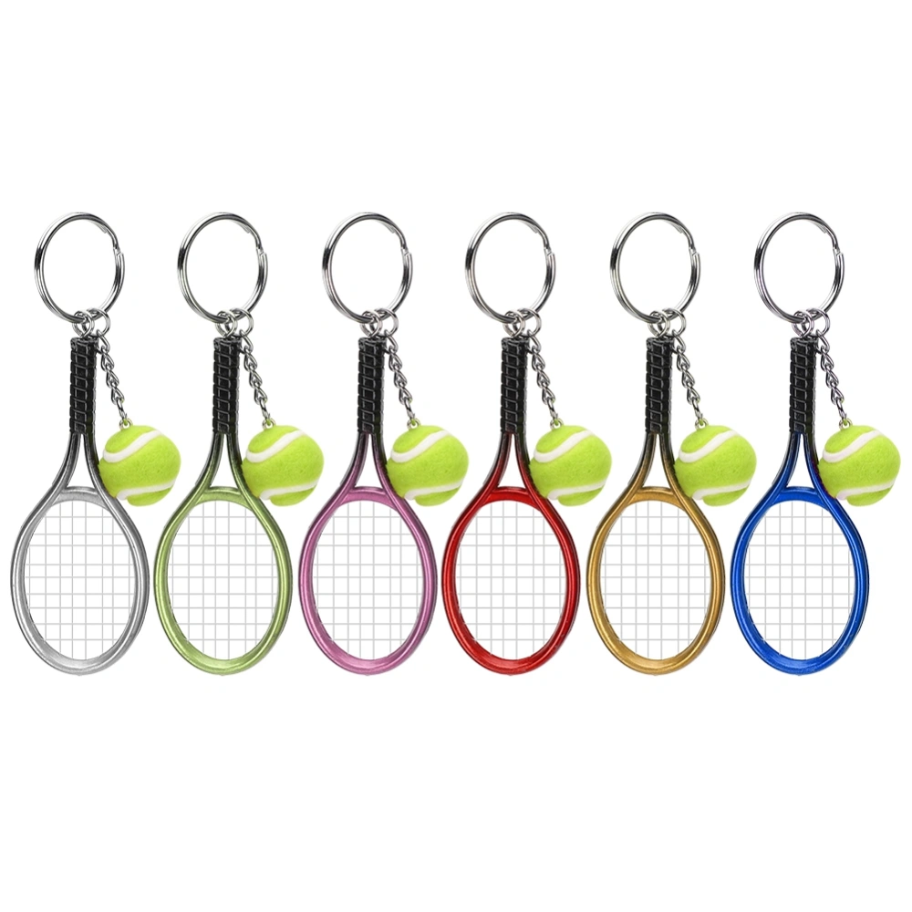 6Pcs Mini Keychain Pendant Simulation Tennis and Racket Model Bag Hanging Decoration