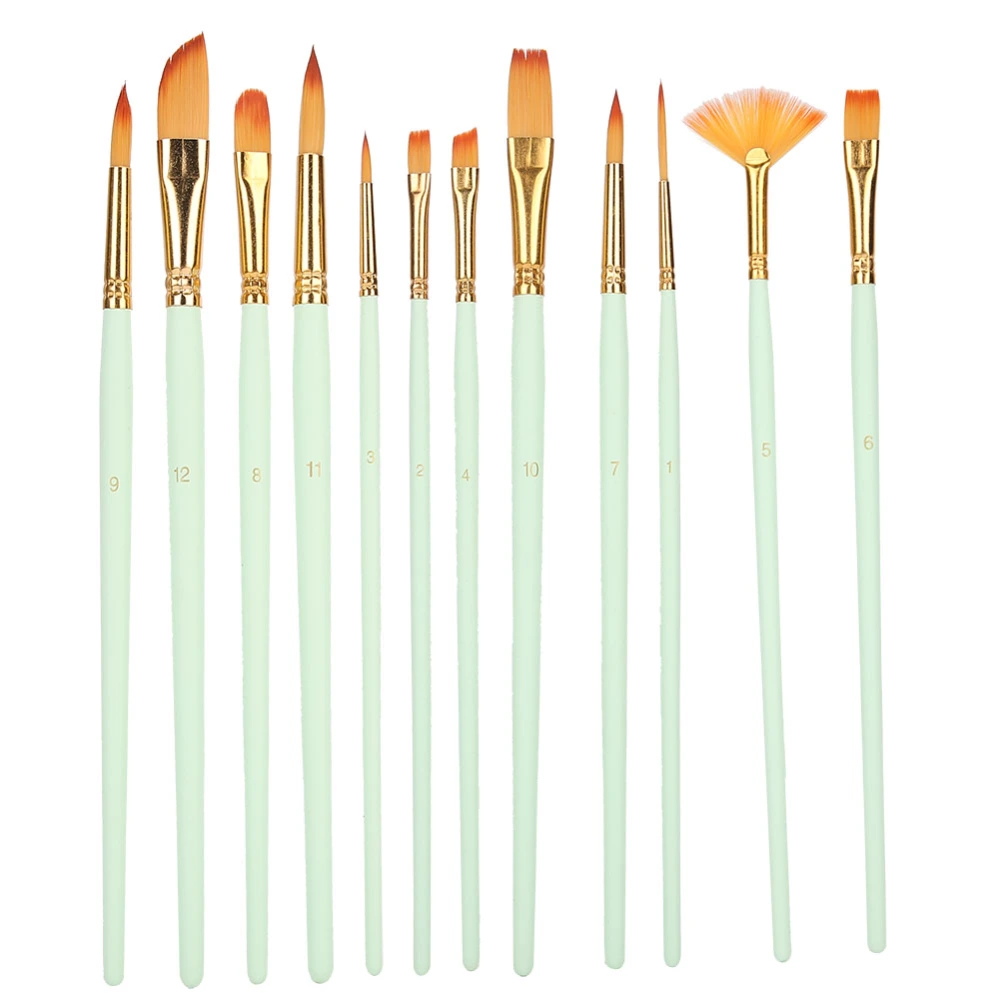 12PCs Nylon Brush Set Watercolor Brush Painting Tool Art Supplies for Craft Collection12PCs Matt Green Rods