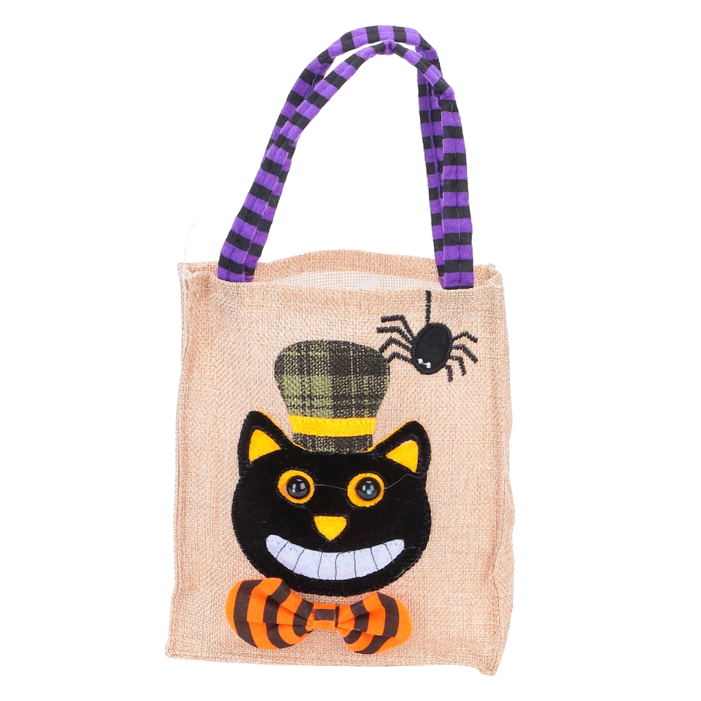 Halloween Tote Bag Gunny Cloth with Handle 4 Patterns Thanksgiving Bags for Trick Treat StorageBlack Cat