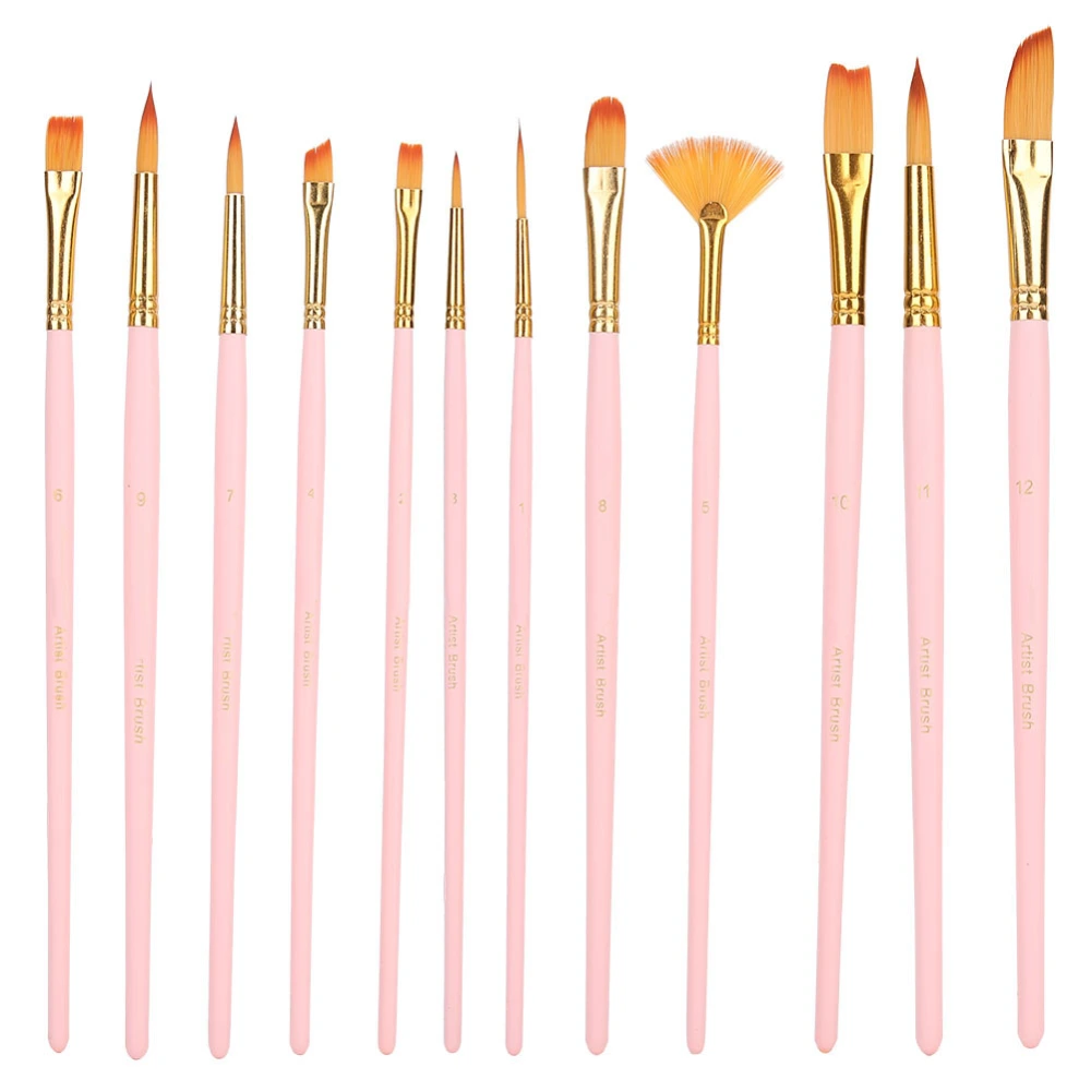 12PCs Nylon Brush Set Watercolor Brush Painting Tool Art Supplies for Craft Collection12PCs Matt Pink Rods