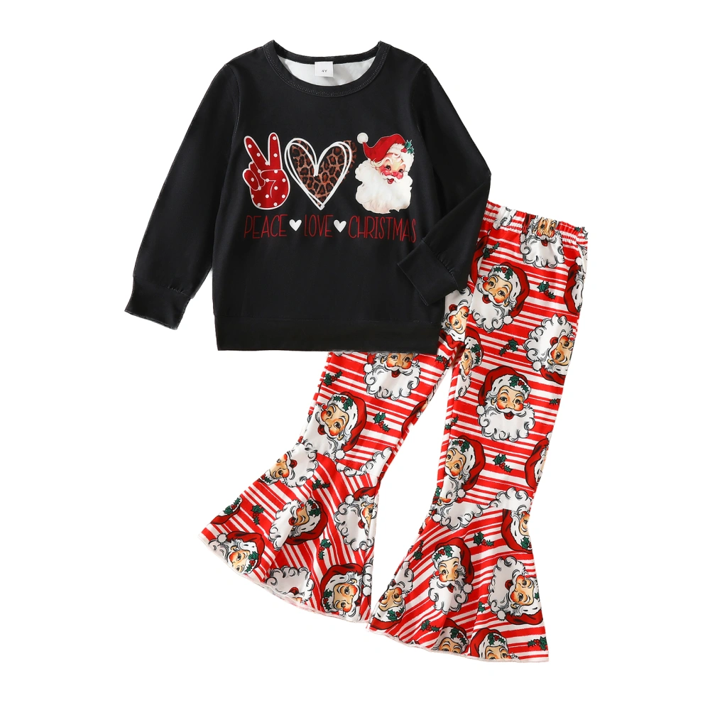 Girls Christmas Santa Claus Printed Shirt and Flared Pants Set