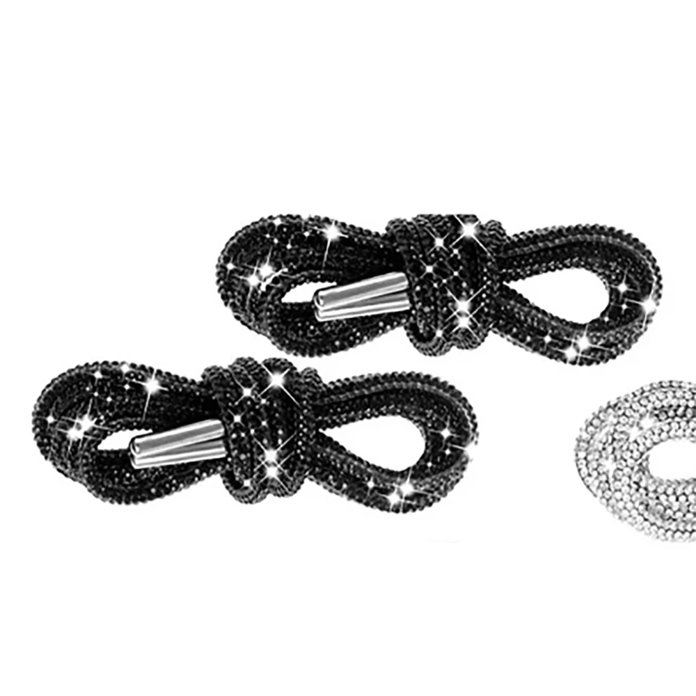 2pcs Rhinestone Shoelaces Lightweight 4mm Diameter 120cm Length Black Shoelaces for Boots Tennis Shoes