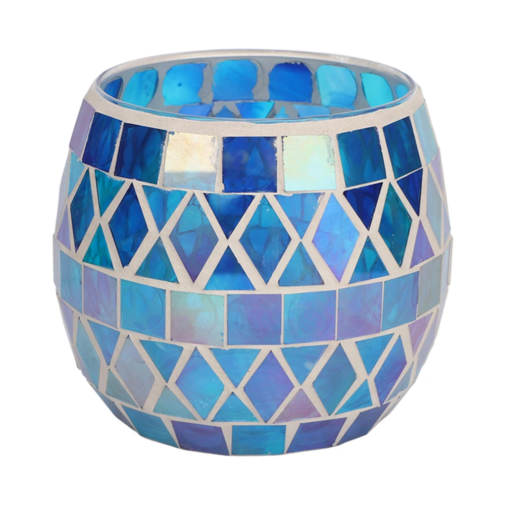 Purple Blue Mosaic Glass Candle Holder Romantic DIY Scented Candle Cup Tea Light Stand for Living Room