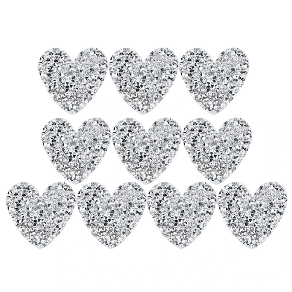 10PCS Heart Shaped Rhinestones Applique 4cm Hot Fix Rhinestones Clothing Accessories Shoes DecorationSilver