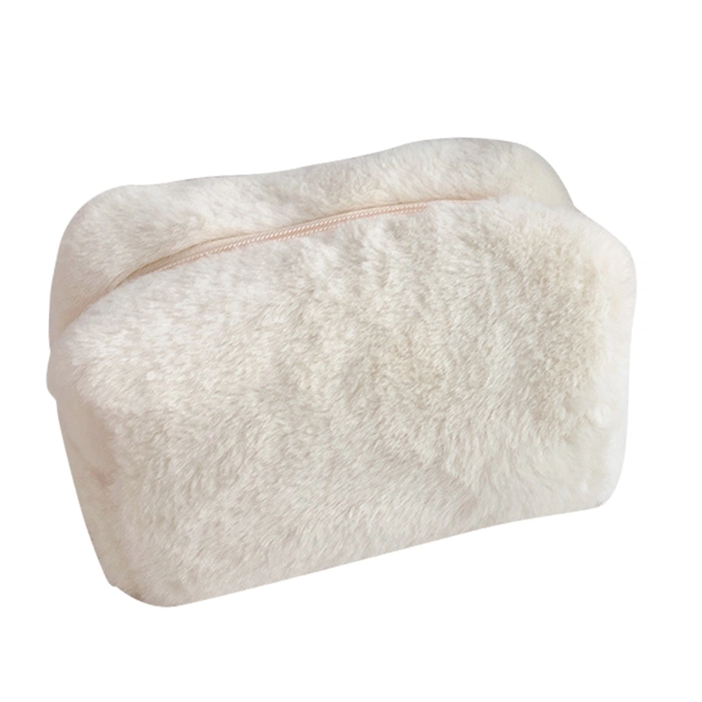 Plush Makeup Bag Lovely Soft Plush Fluffy Makeup Bag Fluffy Makeup Bag Portable Cosmetics Bag for Girls Beige