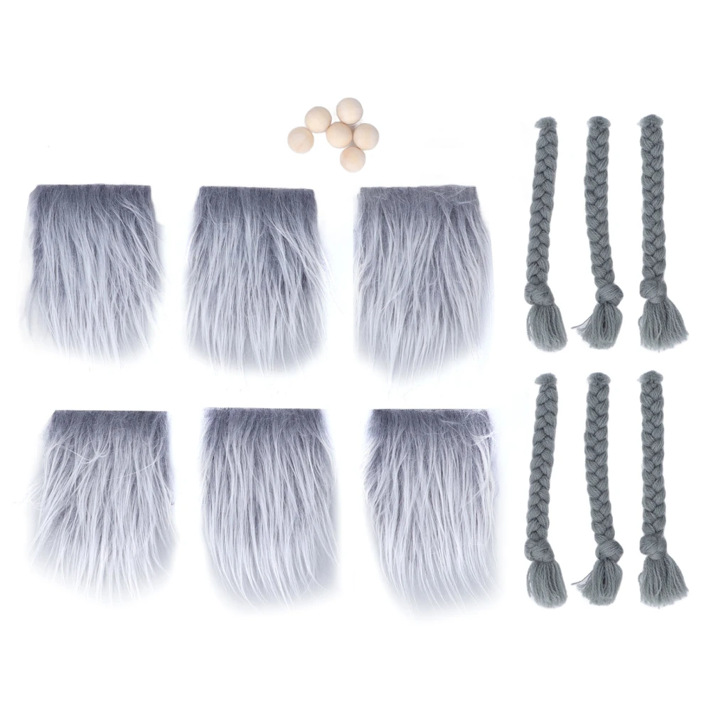 18 PCS Precut Gnome Beard Fluffy Gray Costume Braid Beard with Wood Balls for DIY Crafts Ornaments