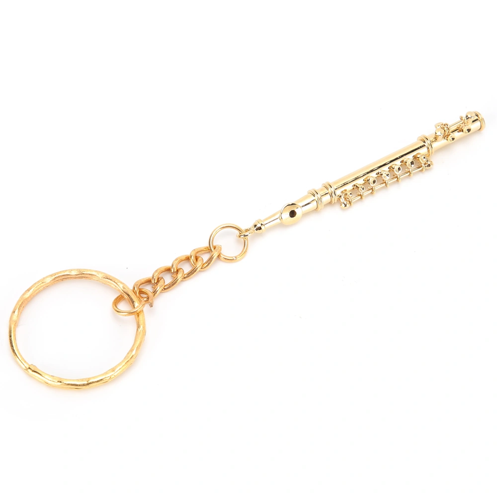 Flute Keychain Brass Key Ring Gift Decoration Musical Instrument Ornament Golden