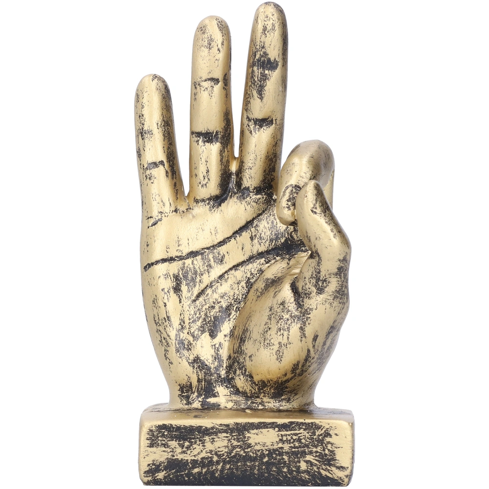 Resin Finger Statue OK Gesture Sculpture Desktop Ornaments Home Retro DecorationBrass Color