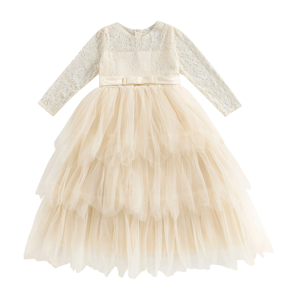 Girl Princess Ball Dress, Lace Tulle Patchwork Long Sleeve Dress