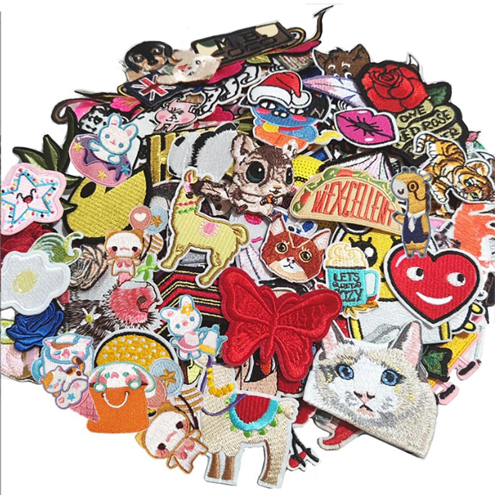 50pcs Embroidered Patch Cute Cartoon Safe Eco Friendly Sewing Patches Flower Patches for Skirts