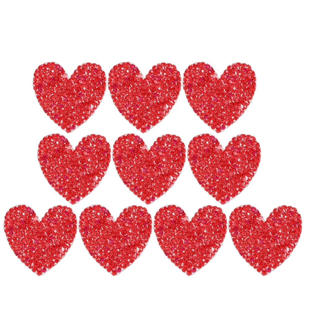 10PCS Heart Shaped Rhinestones Applique 4cm Hot Fix Rhinestones Clothing Accessories Shoes DecorationRed