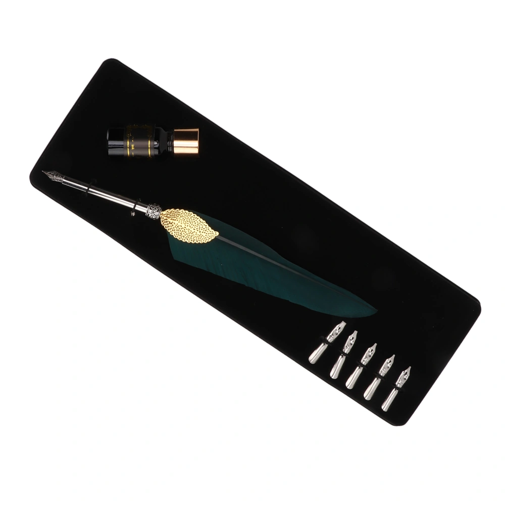 Feather Pen Set Durable Creativity Easy Writing Stationery Gift Box for Lover Teacher Classmate GiftDark Green