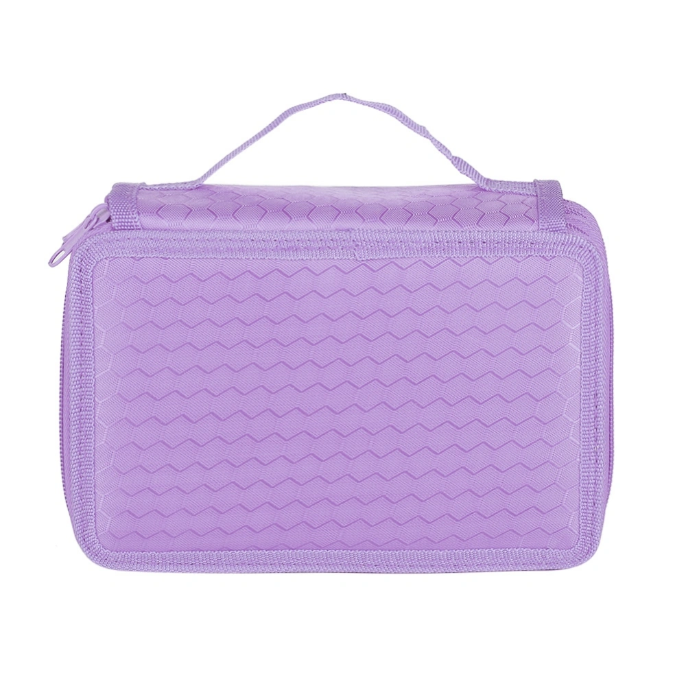 Square Four layer 72 Holes Sketch Art Drawing Pencil Case Organizer Pure Color Pen Bag (Purple)