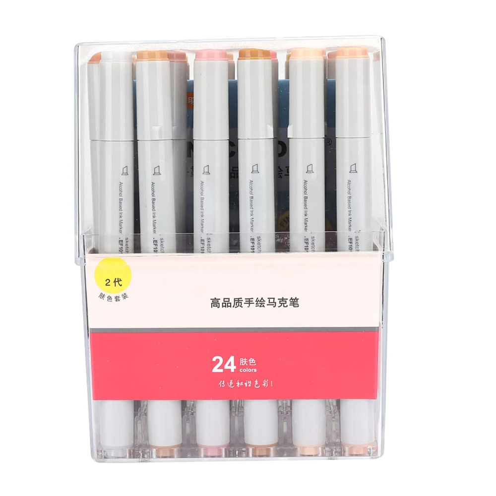 Marker Pen Double Head Skin Colors Transparent Set Painting Brush Tool Art SuppliesTwo Generation 24 Colors