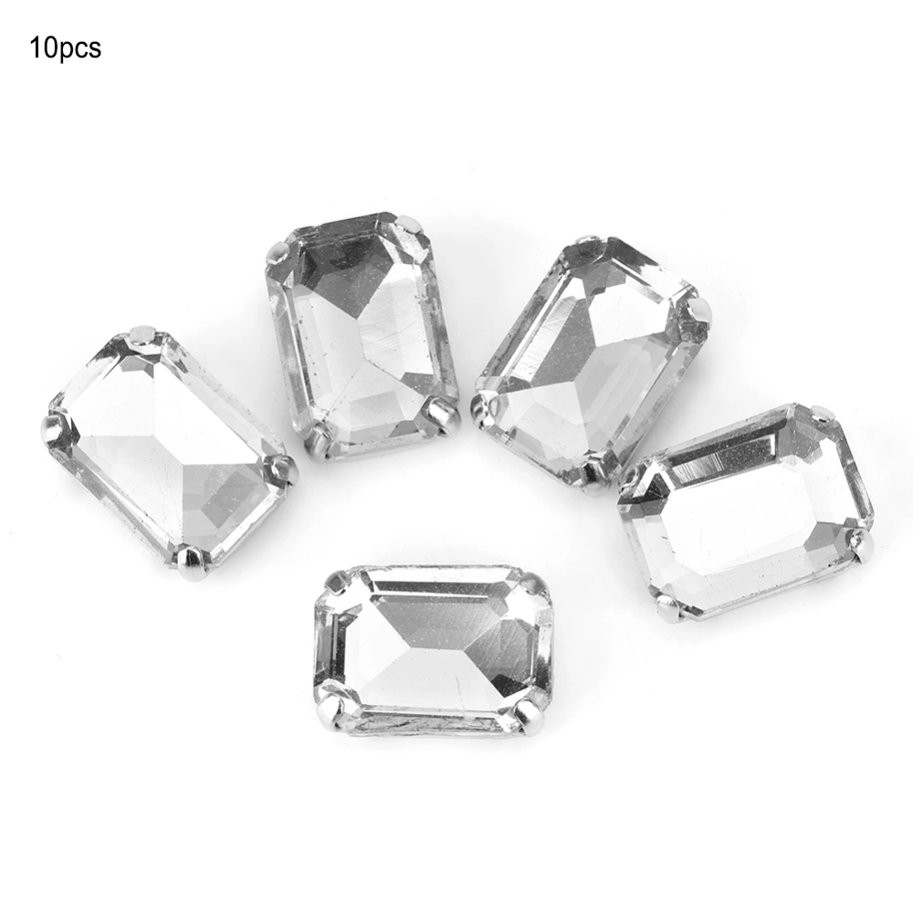 10pcs Rectangle Sewing Rhinestones Glass Crystal Claw DIY Clothing Accessories (White)