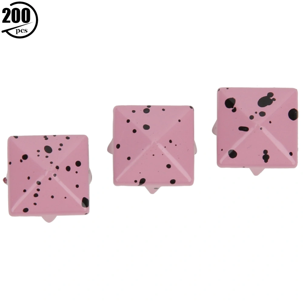 200 Pcs Pyramid Stud Clothing Bag Decorative Accessory Metal Pyramid Rivets 10mmPink Base and Black Point