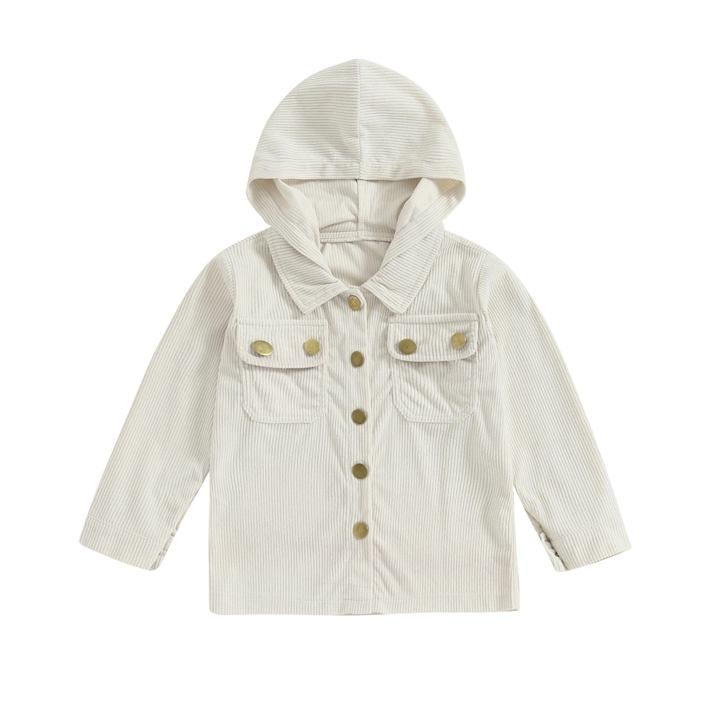 Boy Fall Corduroy Hood Coat, Solid Long Sleeve Lapel Winter Jacket