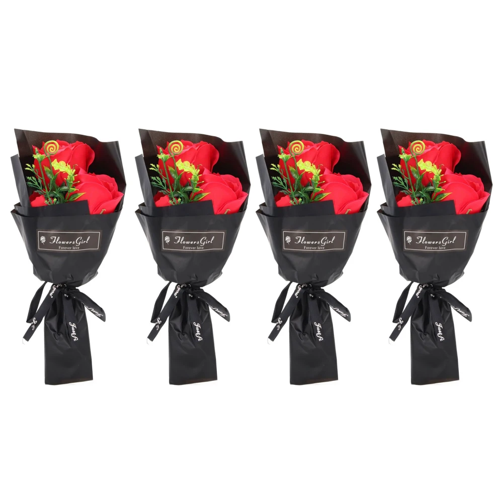 4 Pcs Rose Soap Flower Exquisite Romantic Valentine's Day Rose Bouquet Soap Office Decoration Holiday Gift