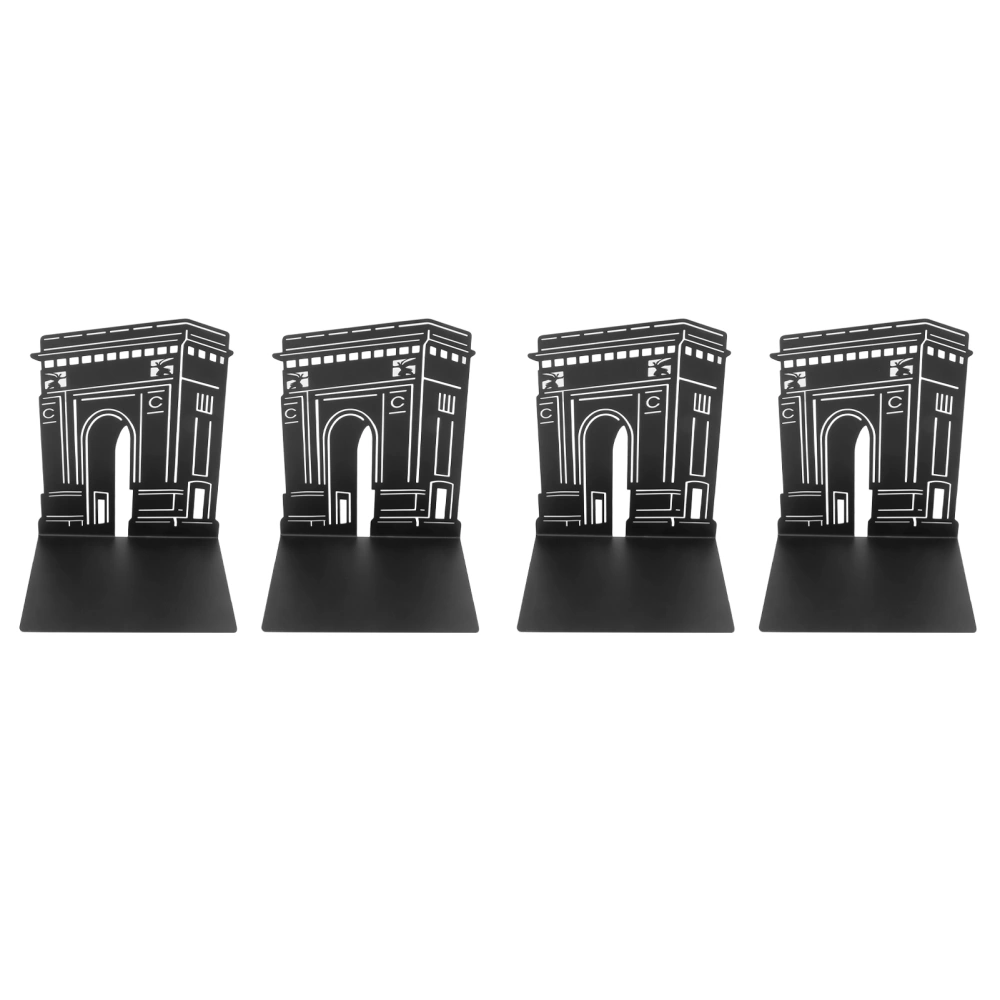 4 Pcs Metal Bookends Anti Slip Exquisite Unique Design Black Portable Decorative Bookends Desktop Book Ends Triumphal Arch