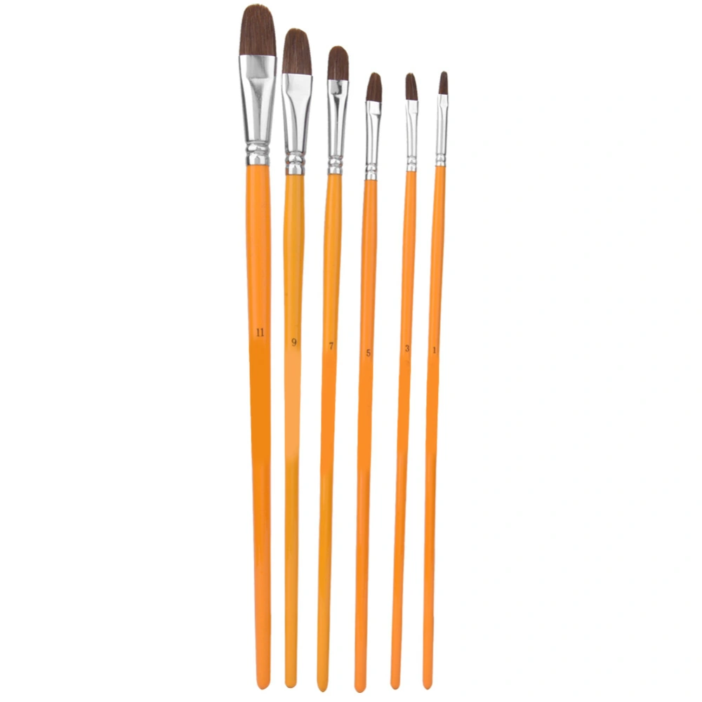 6Pcs Painting Brush Yellow Weasel Hair Birch Handle Gouache Watercolor Drawing Pen Art Supplies