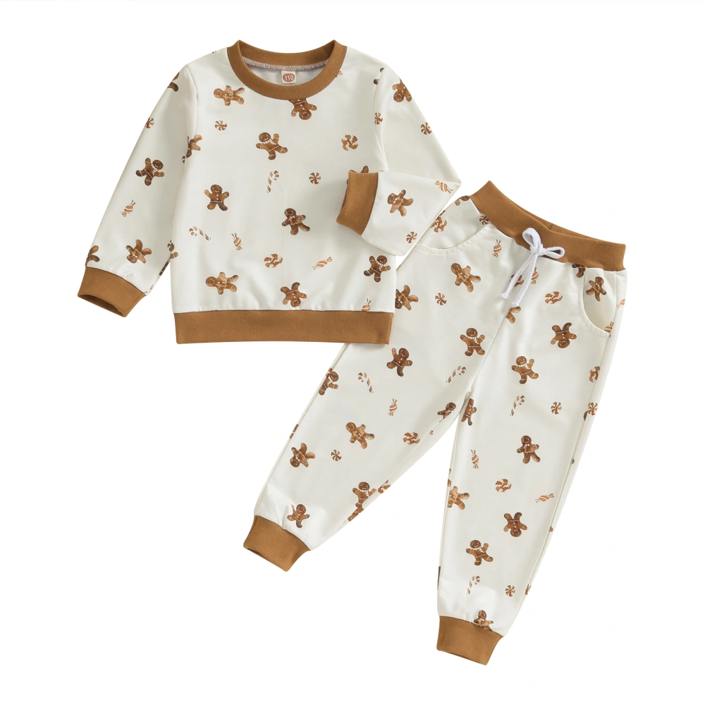 Kids Boys Girls Fall Outfits Gingerbread Man Print Sweatshirts Pants