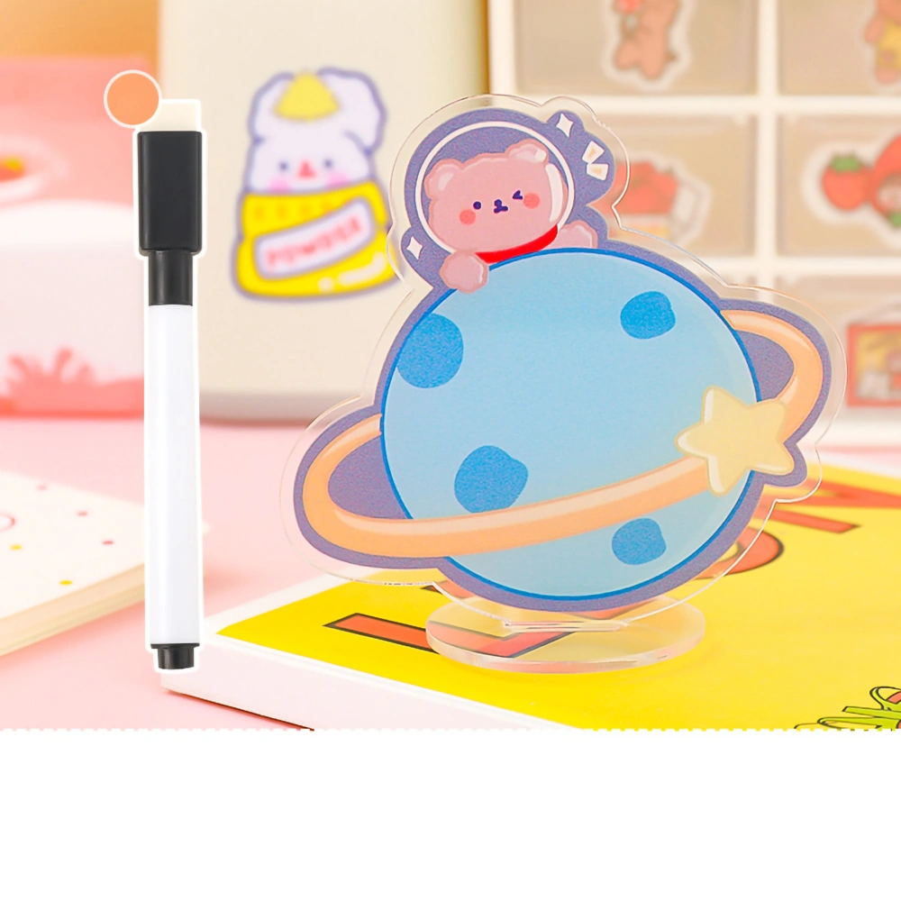 Acrylic Dry Erase Board Cute Acrylic Message Board Erasable Reusable Memo Board with Stand for Office Schedules Blue Planet Bear