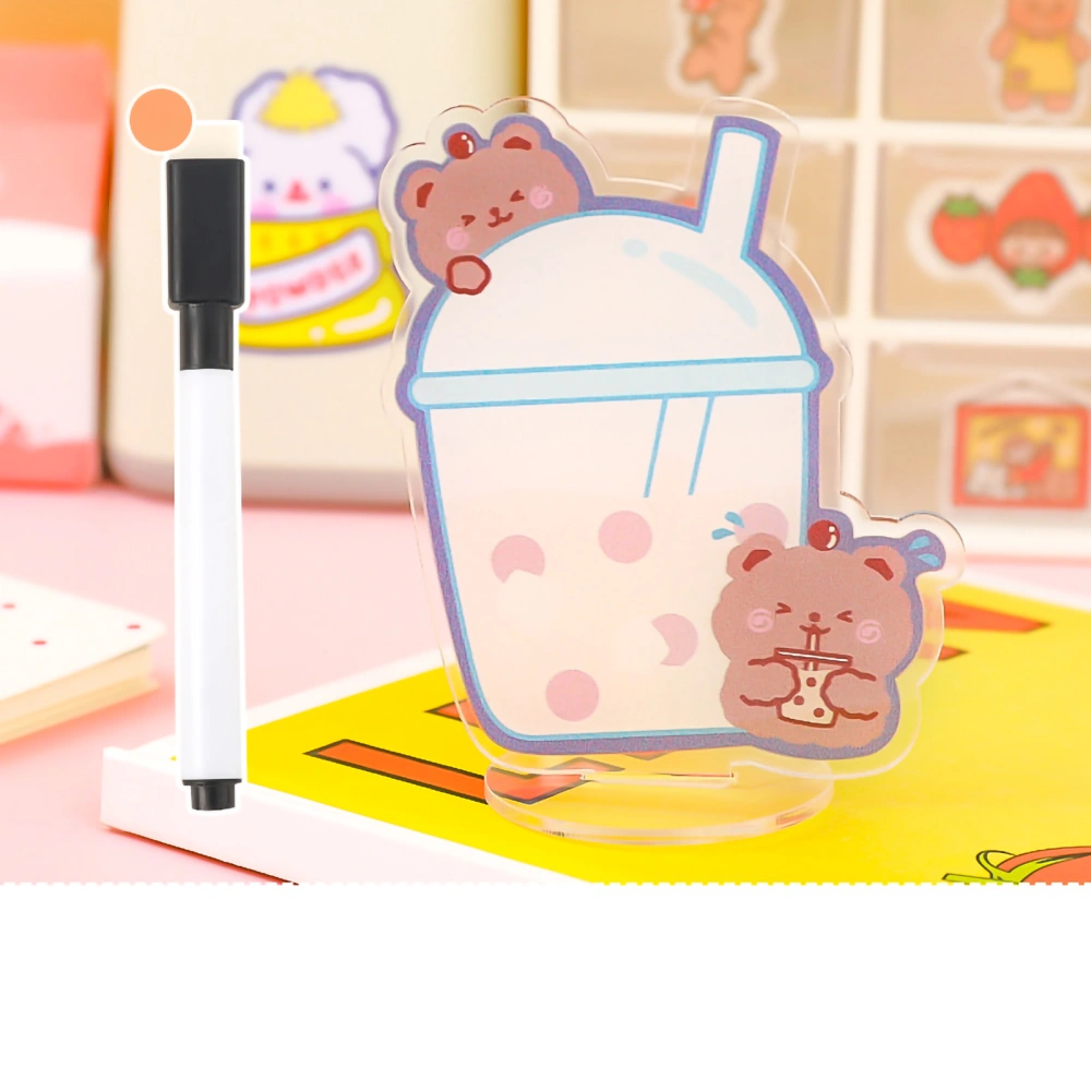 Acrylic Dry Erase Board Cute Acrylic Message Board Erasable Reusable Memo Board with Stand for Office Schedules Pearl Milk Tea Bear